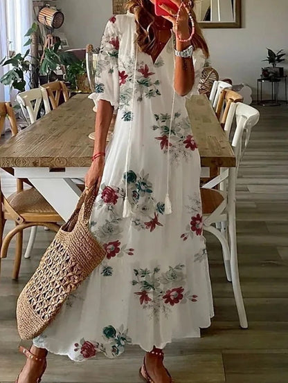Women's Short Sleeve V-Neck Bohemian Summer Dress | Maxi