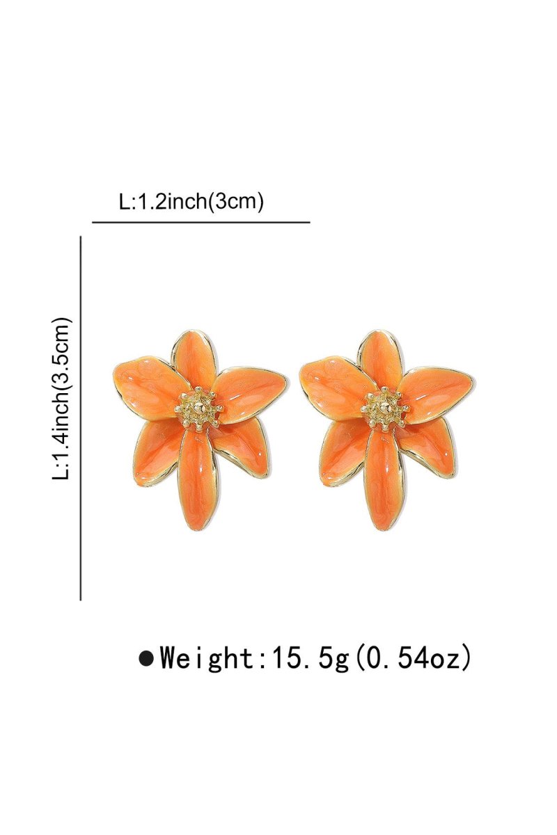 Orange Floral Enamel Earrings with Gold Detail for Women - Norma