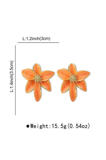 Orange Floral Enamel Earrings with Gold Detail for Women - Norma