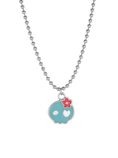 Y2k Skull Necklace with Flower