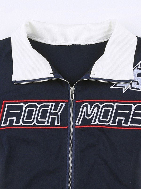 Cropped moto jacket with logo print