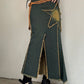 Embroidered denim maxi skirt with slit and vintage star