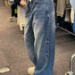 Foldable waist boyfriend jeans with patchwork