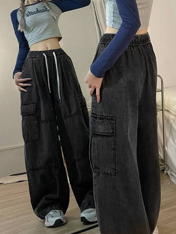 Dark vintage punk baggy cargo jeans
