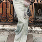 Faded long maxi denim skirt with back slit