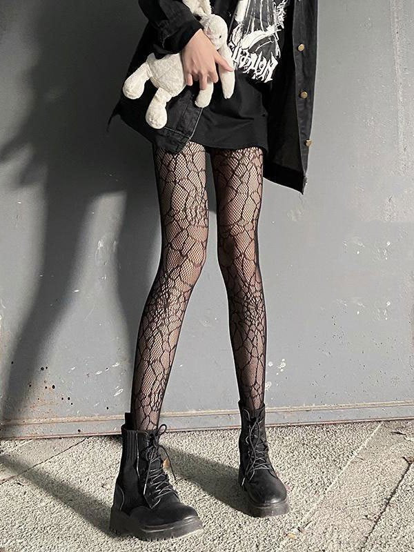 Fishnet tights with a spider web pattern