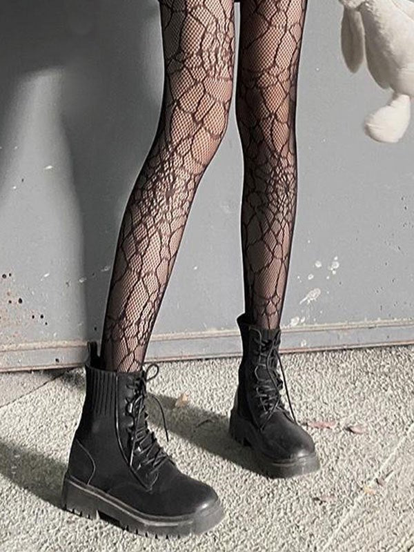 Fishnet tights with a spider web pattern