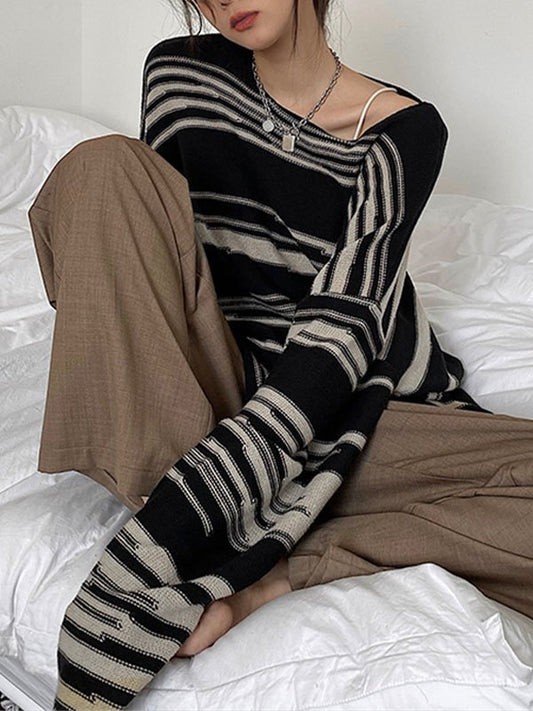 Oversized knit sweater with stripes