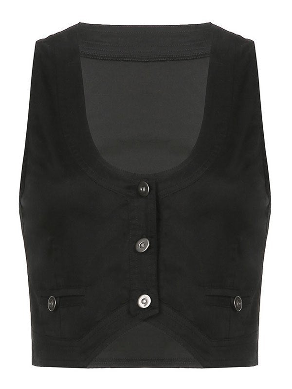Black corset top with button placket