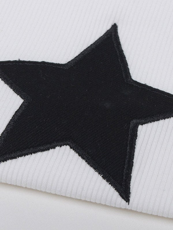 Rib cropped tank top with star patch