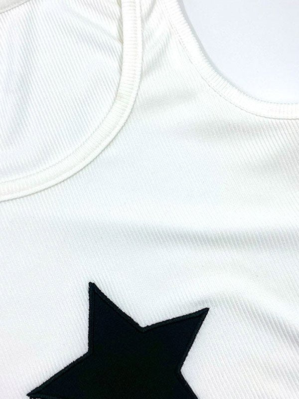 Rib cropped tank top with star patch