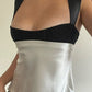 Patchwork satin tank top with back tie