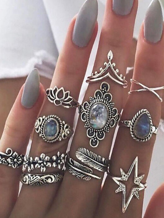 11-piece vintage ring set with different patterns