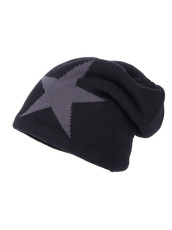 Warm fleece beanie hat with vintage star
