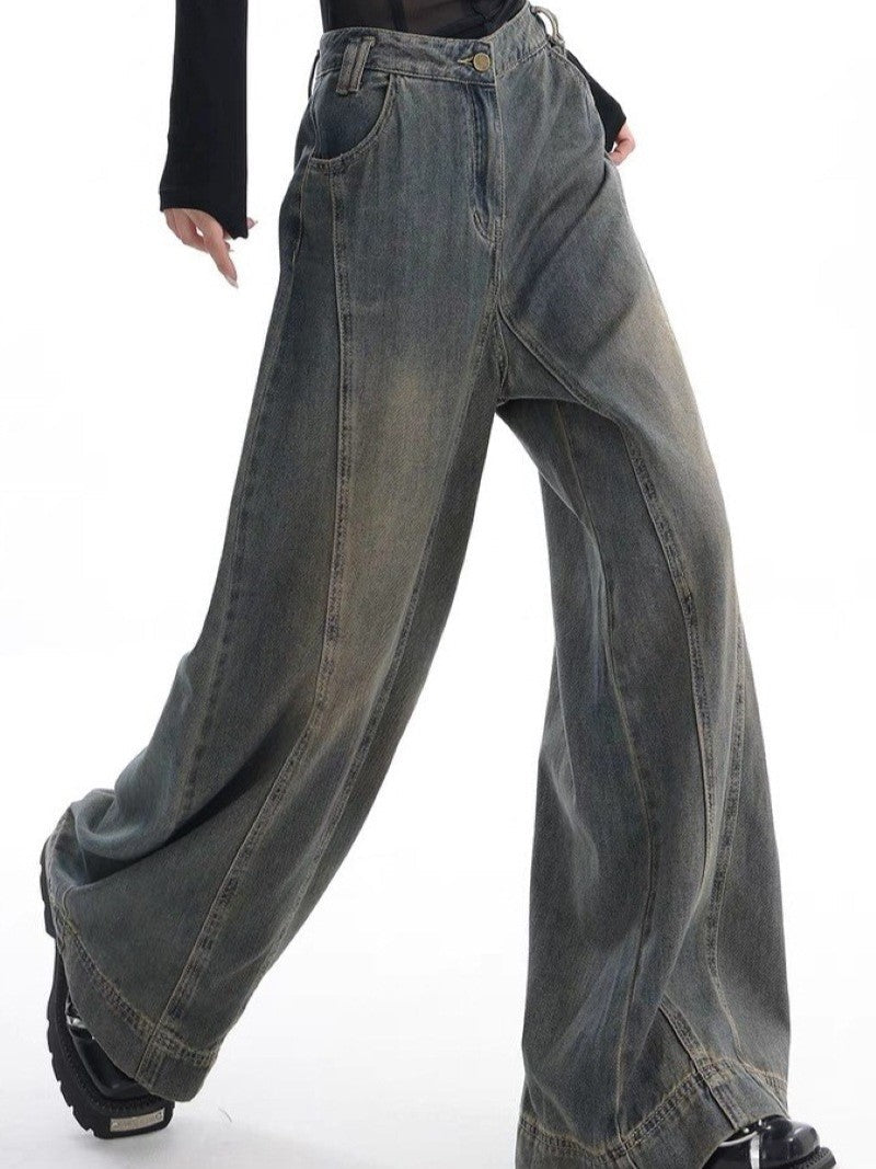 Vintage Verwaschene Baggy Boyfriend Jeans mit Gestickten Streifen