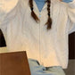 Vintage Oversize Weißer Cardigan mit Kapuze und Reißverschluss