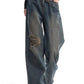 Vintage Gewaschene Baggy Boyfriend Jeans mit Schnalle und Gerippten Details